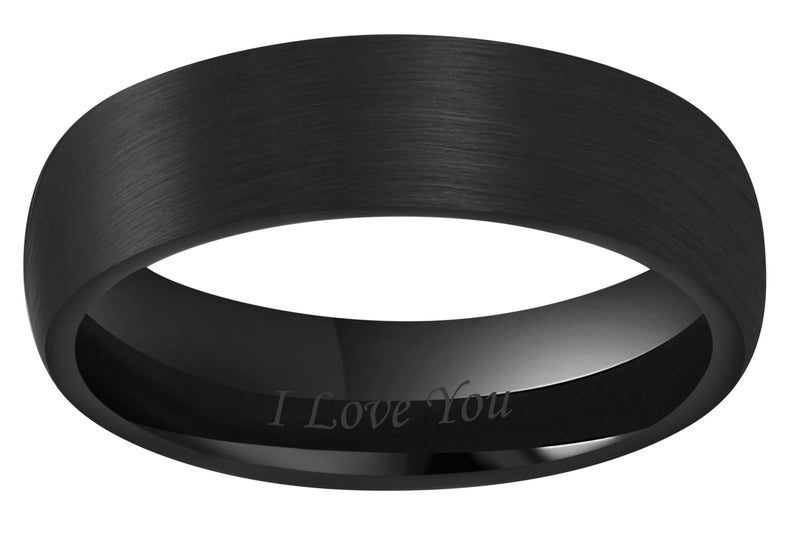CROWNAL 4mm 6mm 8mm Black Ceramic Wedding Band Ring Men Women Couple Dome Brushed Finish Engraved I Love You Comfort Fit Size 4 To 16(6mm,7.5) - Image 2